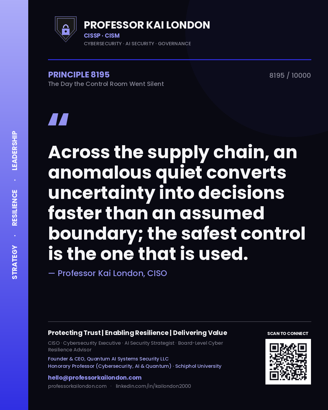 Professor Kai London principle 8195: Across the supply chain, an anomalous quiet converts uncertainty into decisions faster than an assumed boundary; the safest control is the one that is used.