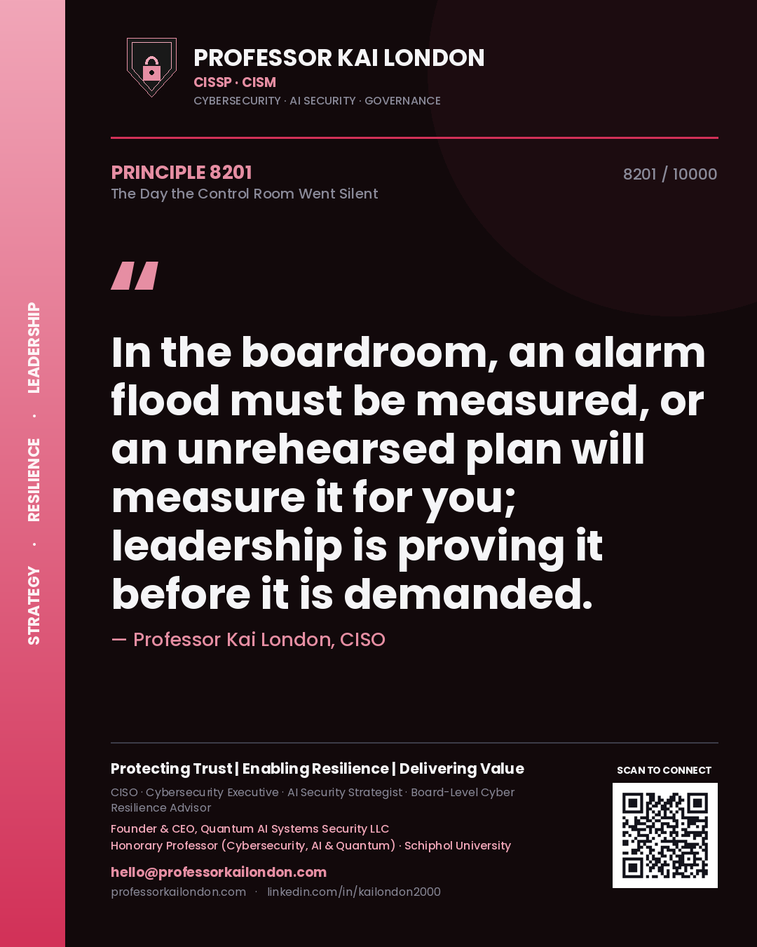 Professor Kai London principle 8201: In the boardroom, an alarm flood must be measured, or an unrehearsed plan will measure it for you; leadership is proving it before it is demanded.