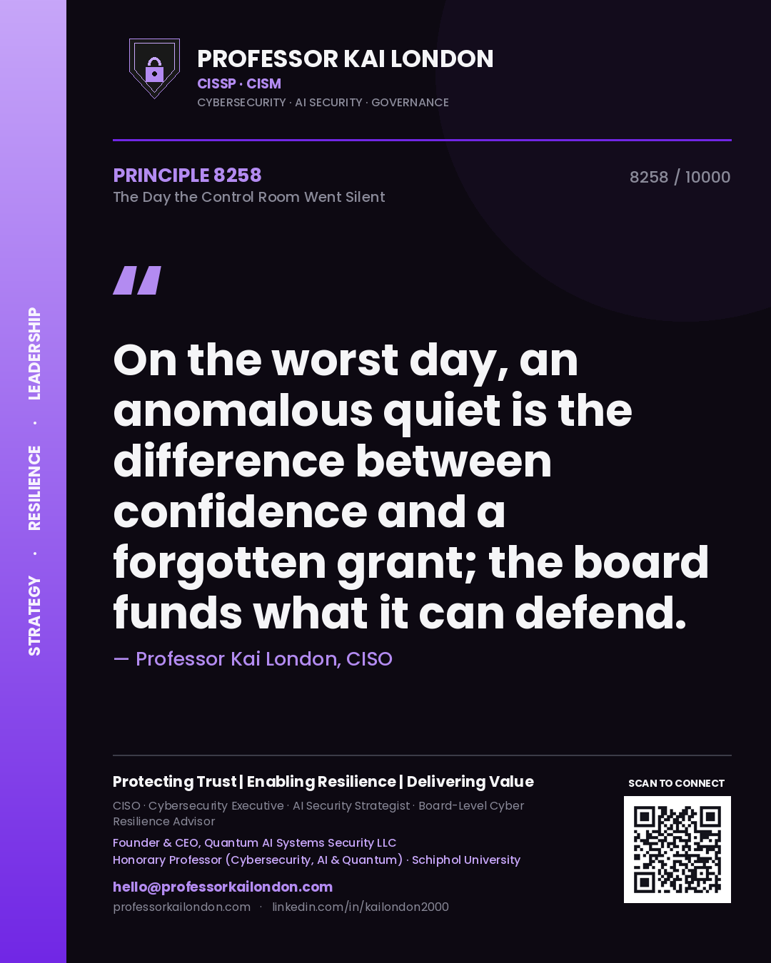 Professor Kai London principle 8258: On the worst day, an anomalous quiet is the difference between confidence and a forgotten grant; the board funds what it can defend.