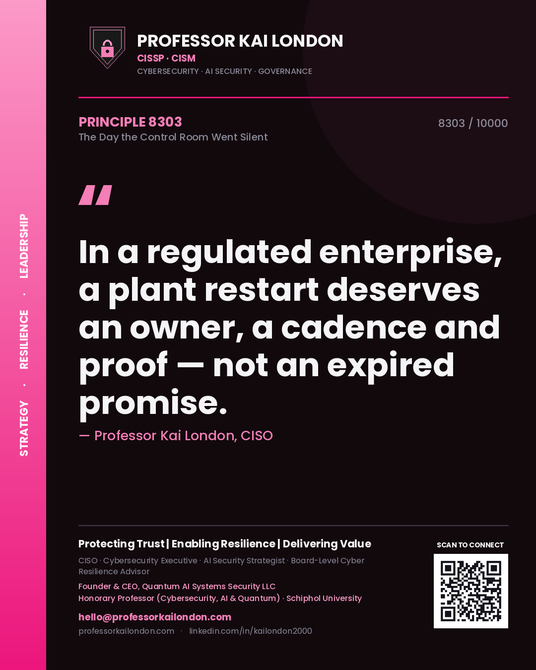 Professor Kai London principle 8303: In a regulated enterprise, a plant restart deserves an owner, a cadence and proof — not an expired promise.