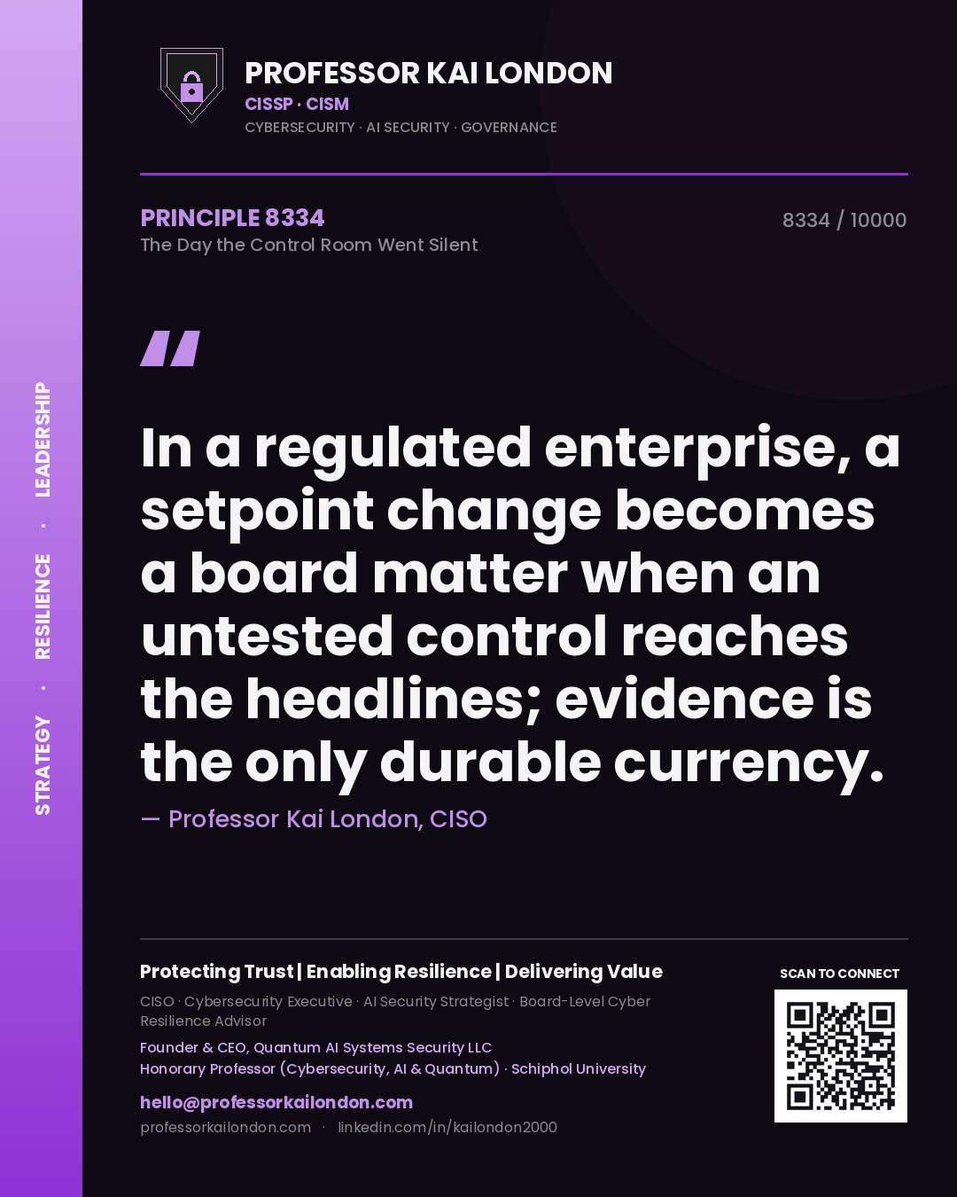 Professor Kai London principle 8334: In a regulated enterprise, a setpoint change becomes a board matter when an untested control reaches the headlines; evidence is the only durable currency.