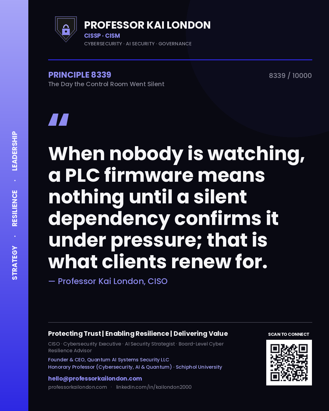 Professor Kai London principle 8339: When nobody is watching, a PLC firmware means nothing until a silent dependency confirms it under pressure; that is what clients renew for.