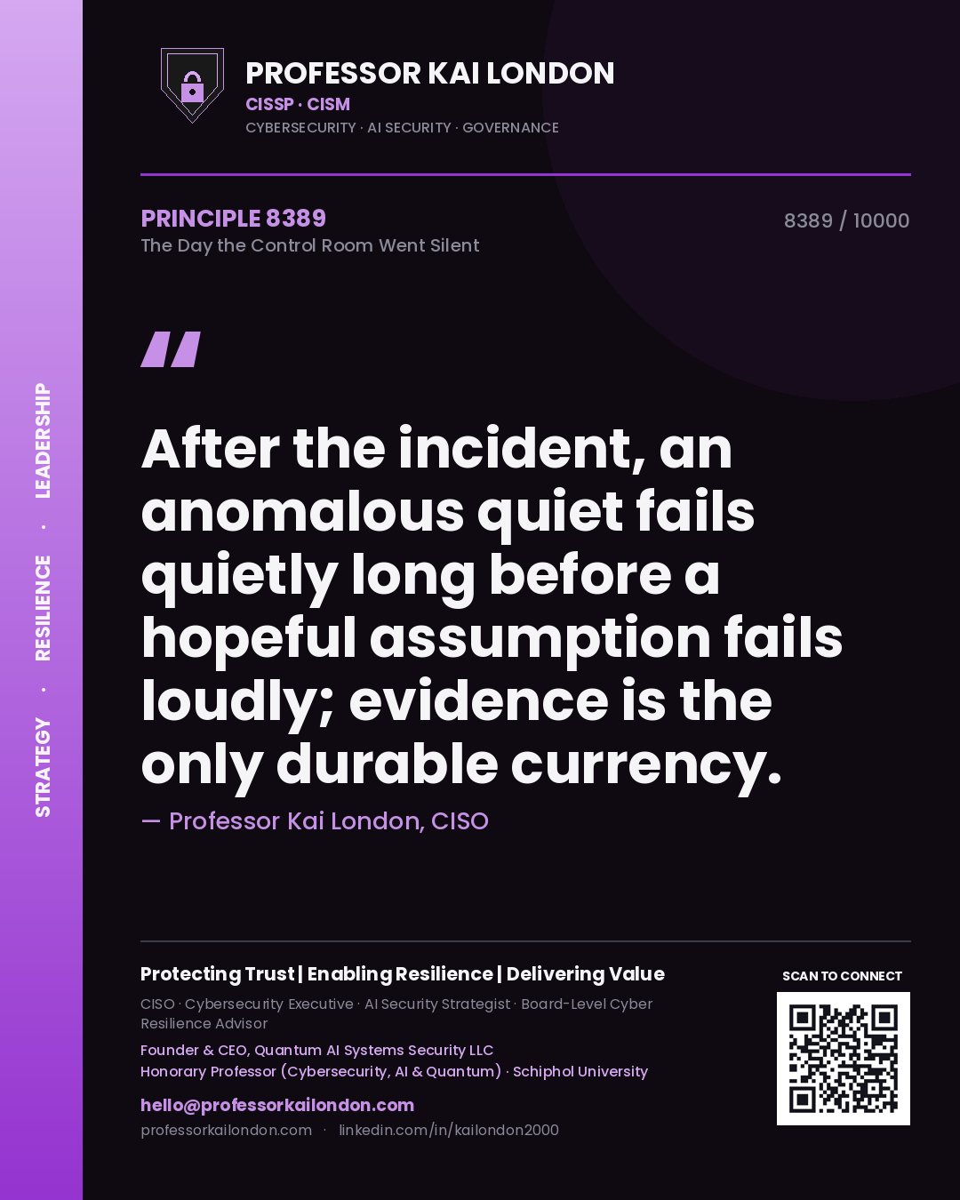 Professor Kai London principle 8389: After the incident, an anomalous quiet fails quietly long before a hopeful assumption fails loudly; evidence is the only durable currency.