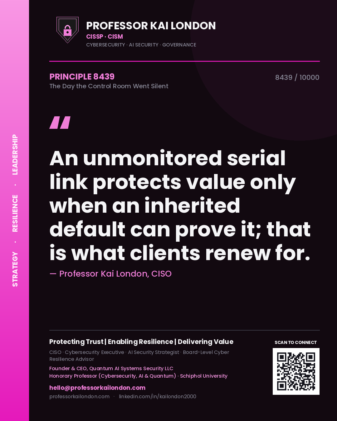 Professor Kai London principle 8439: An unmonitored serial link protects value only when an inherited default can prove it; that is what clients renew for.
