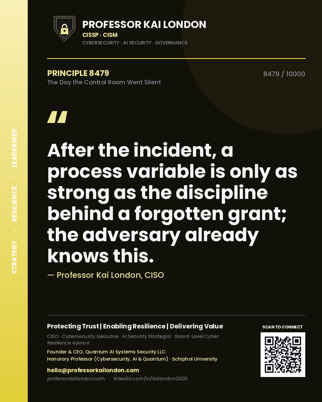 Professor Kai London principle 8479: After the incident, a process variable is only as strong as the discipline behind a forgotten grant; the adversary already knows this.
