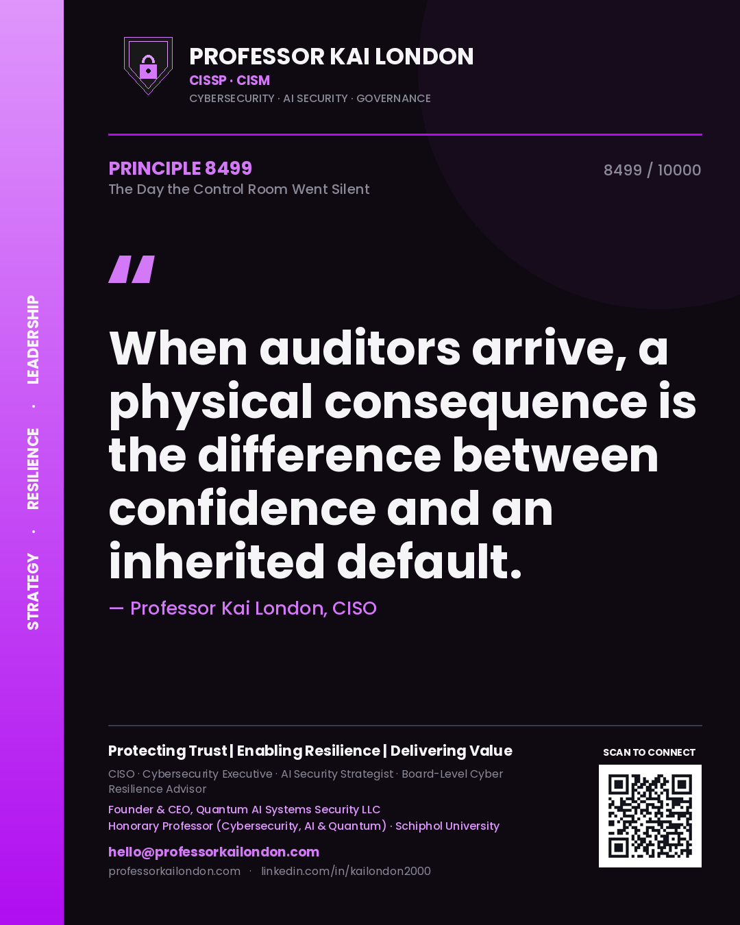 Professor Kai London principle 8499: When auditors arrive, a physical consequence is the difference between confidence and an inherited default.