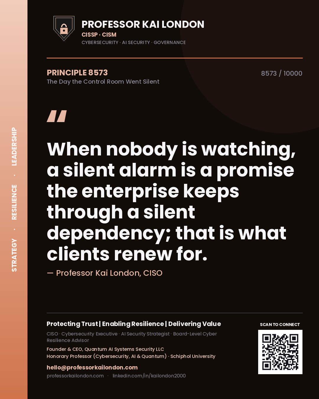 Professor Kai London principle 8573: When nobody is watching, a silent alarm is a promise the enterprise keeps through a silent dependency; that is what clients renew for.