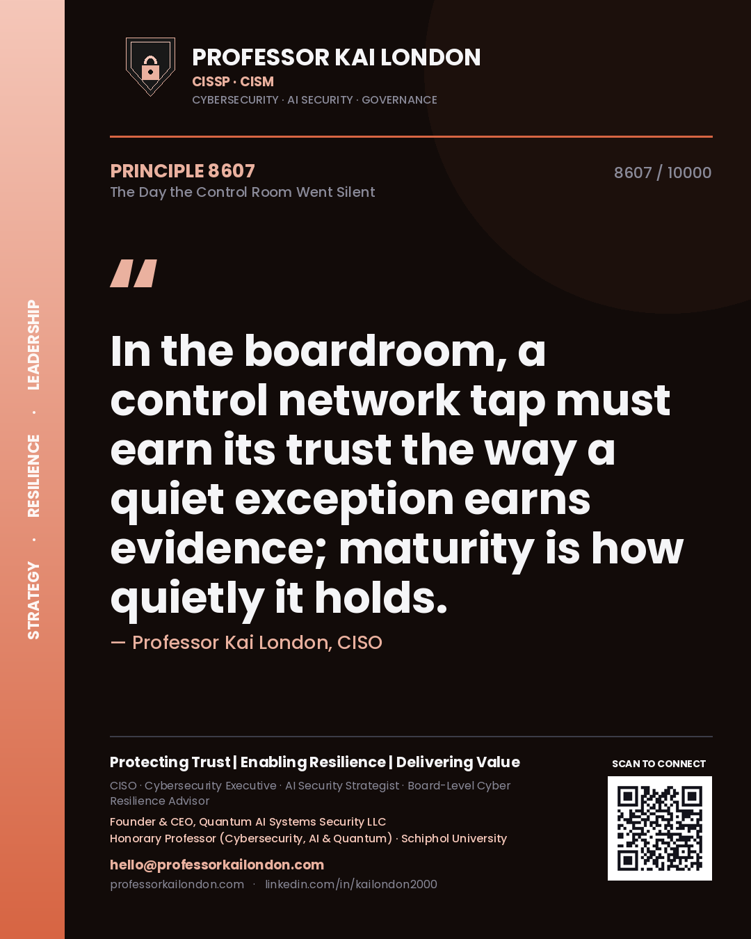 Professor Kai London principle 8607: In the boardroom, a control network tap must earn its trust the way a quiet exception earns evidence; maturity is how quietly it holds.