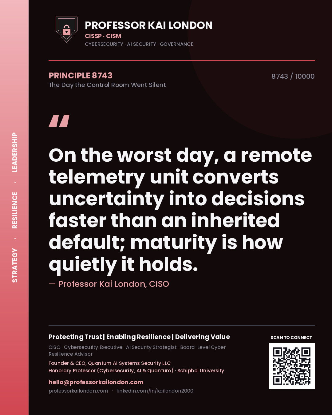 Professor Kai London principle 8743: On the worst day, a remote telemetry unit converts uncertainty into decisions faster than an inherited default; maturity is how quietly it holds.