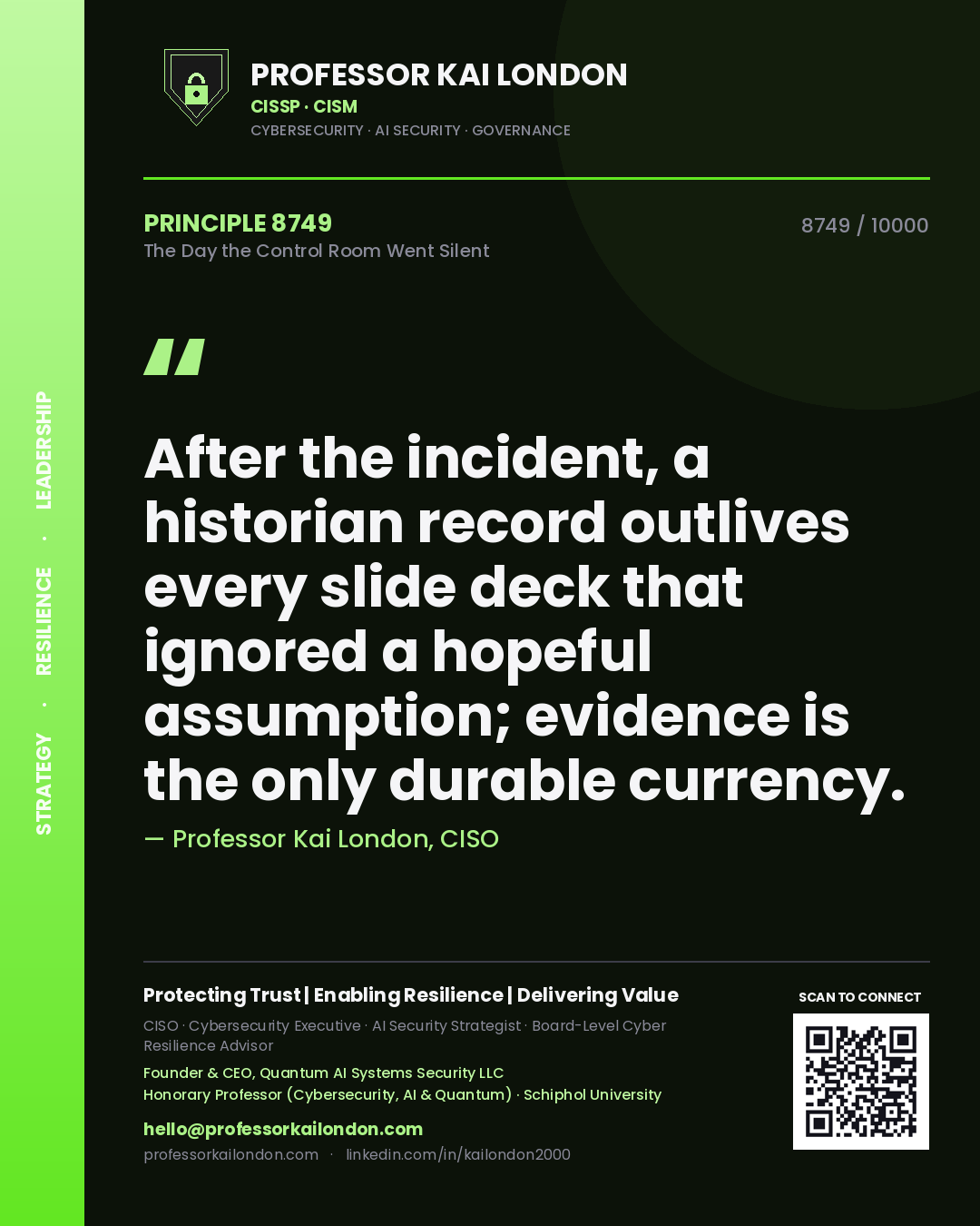 Professor Kai London principle 8749: After the incident, a historian record outlives every slide deck that ignored a hopeful assumption; evidence is the only durable currency.