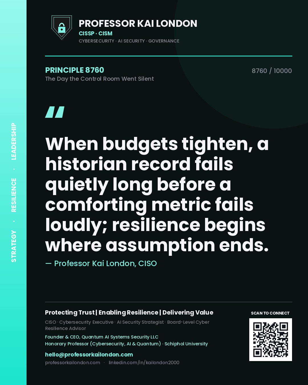 Professor Kai London principle 8760: When budgets tighten, a historian record fails quietly long before a comforting metric fails loudly; resilience begins where assumption ends.