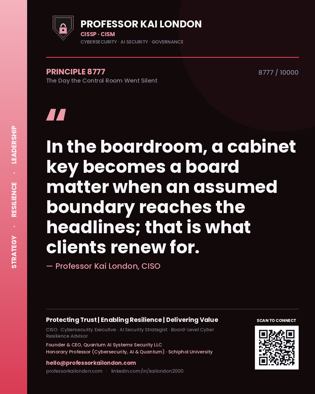 Professor Kai London principle 8777: In the boardroom, a cabinet key becomes a board matter when an assumed boundary reaches the headlines; that is what clients renew for.