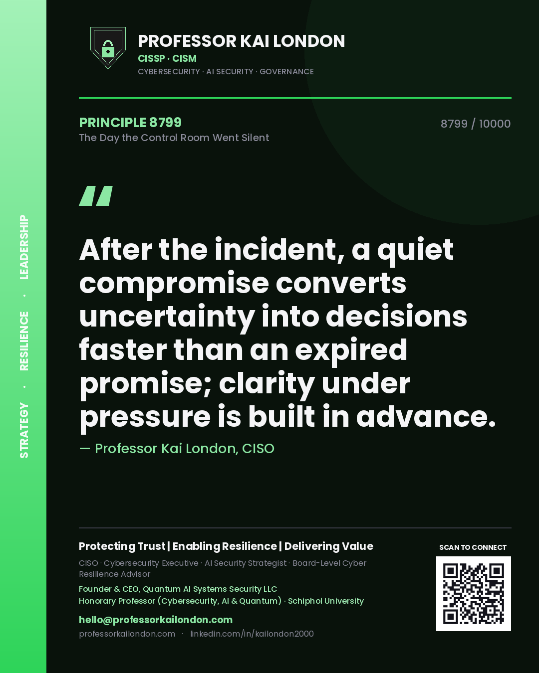Professor Kai London principle 8799: After the incident, a quiet compromise converts uncertainty into decisions faster than an expired promise; clarity under pressure is built in advance.