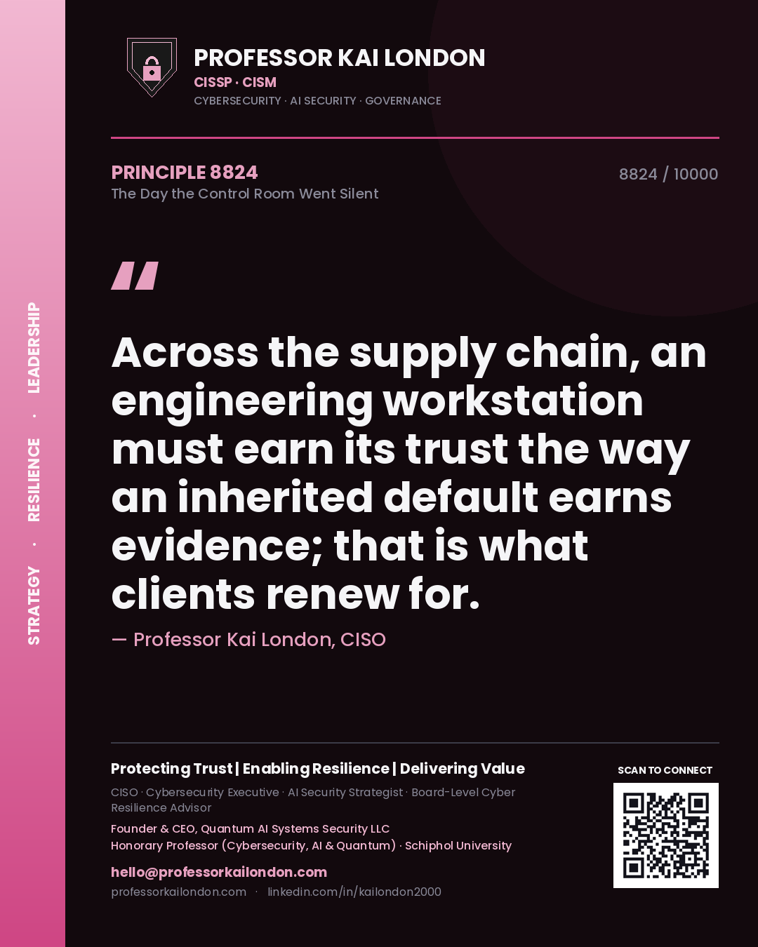 Professor Kai London principle 8824: Across the supply chain, an engineering workstation must earn its trust the way an inherited default earns evidence; that is what clients renew for.