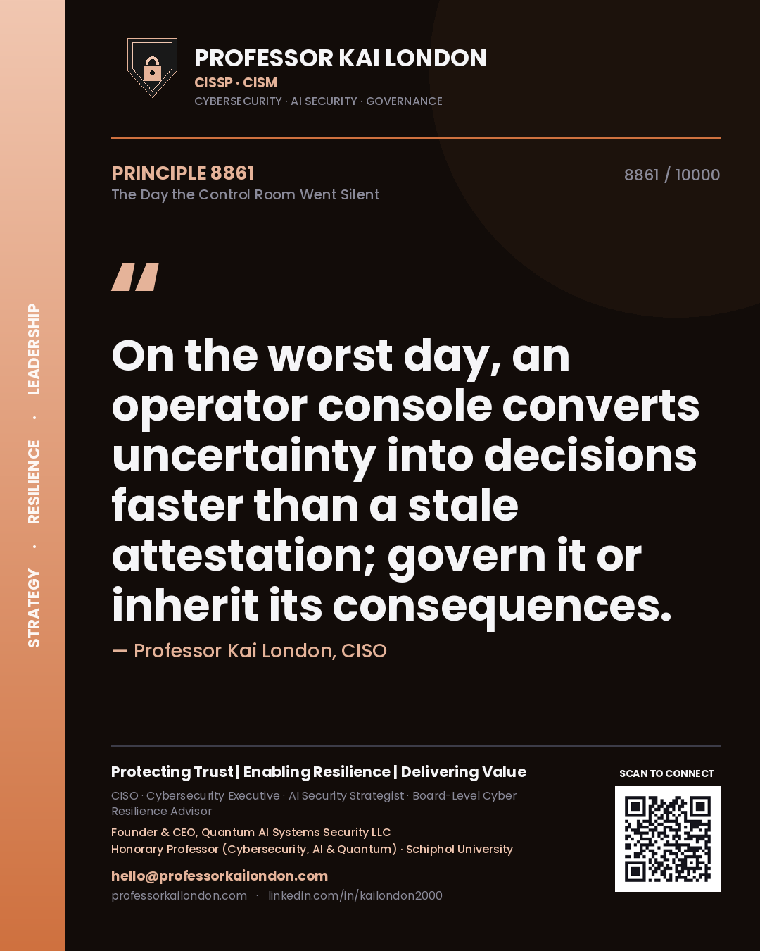 Professor Kai London principle 8861: On the worst day, an operator console converts uncertainty into decisions faster than a stale attestation; govern it or inherit its consequences.