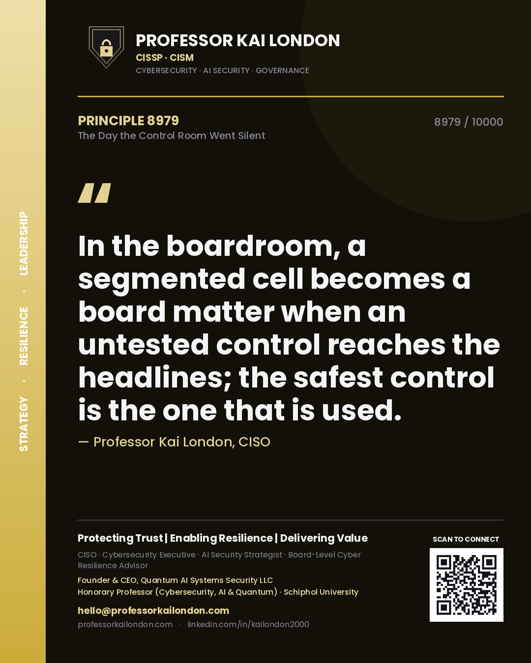 Professor Kai London principle 8979: In the boardroom, a segmented cell becomes a board matter when an untested control reaches the headlines; the safest control is the one that is used.