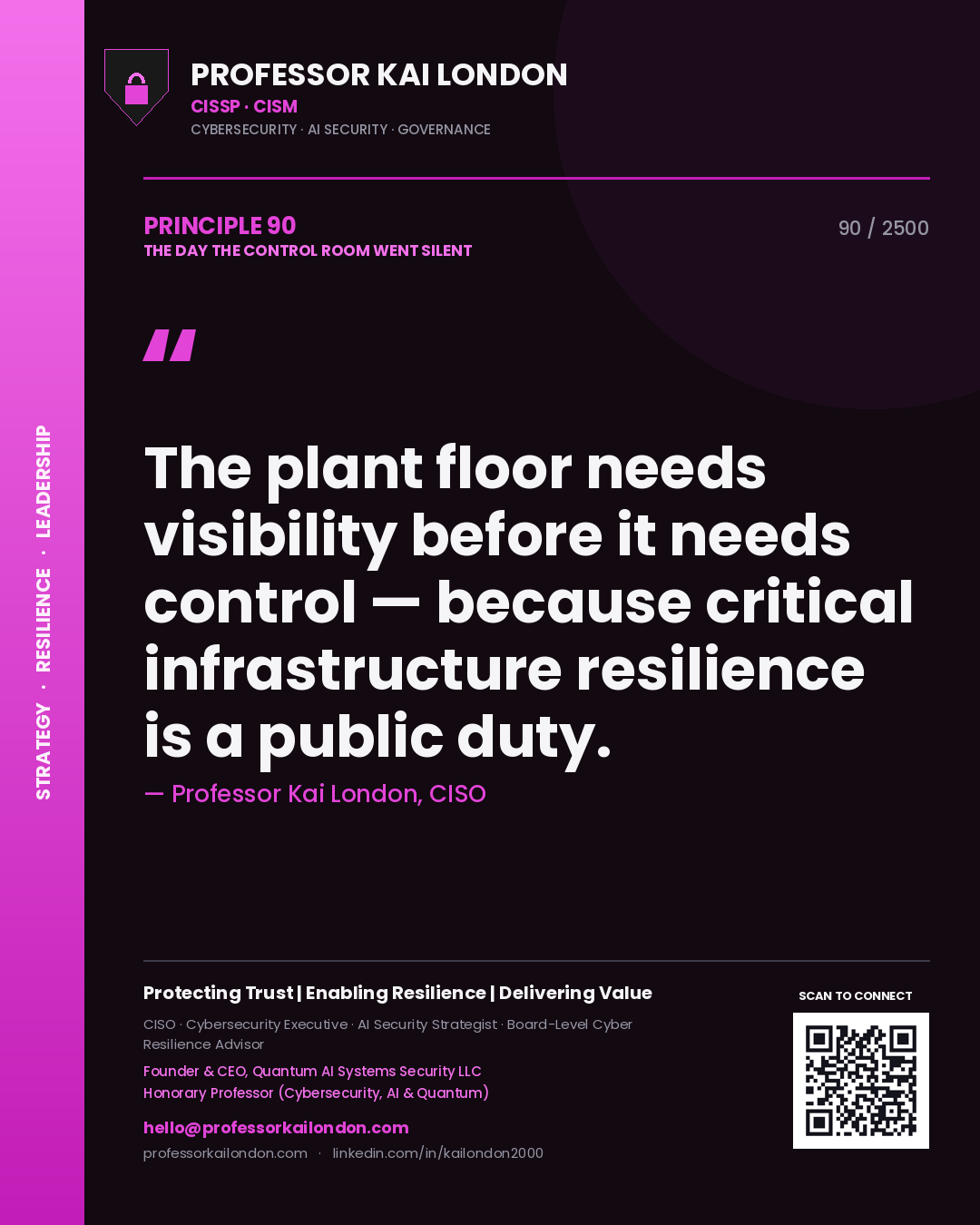 Professor Kai London principle 90: The plant floor needs visibility before it needs control — because critical infrastructure resilience is a public duty.