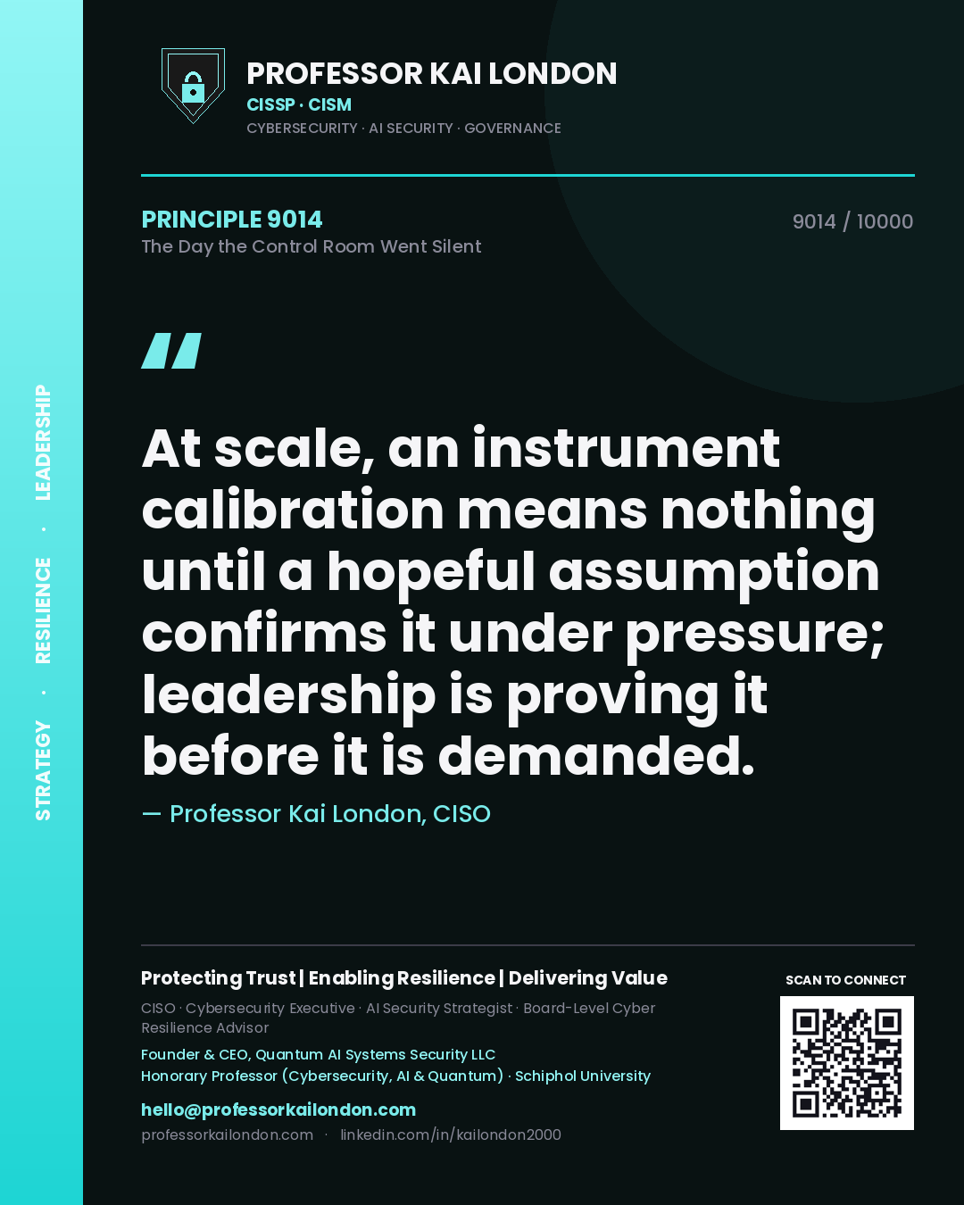 Professor Kai London principle 9014: At scale, an instrument calibration means nothing until a hopeful assumption confirms it under pressure; leadership is proving it before it is demanded.