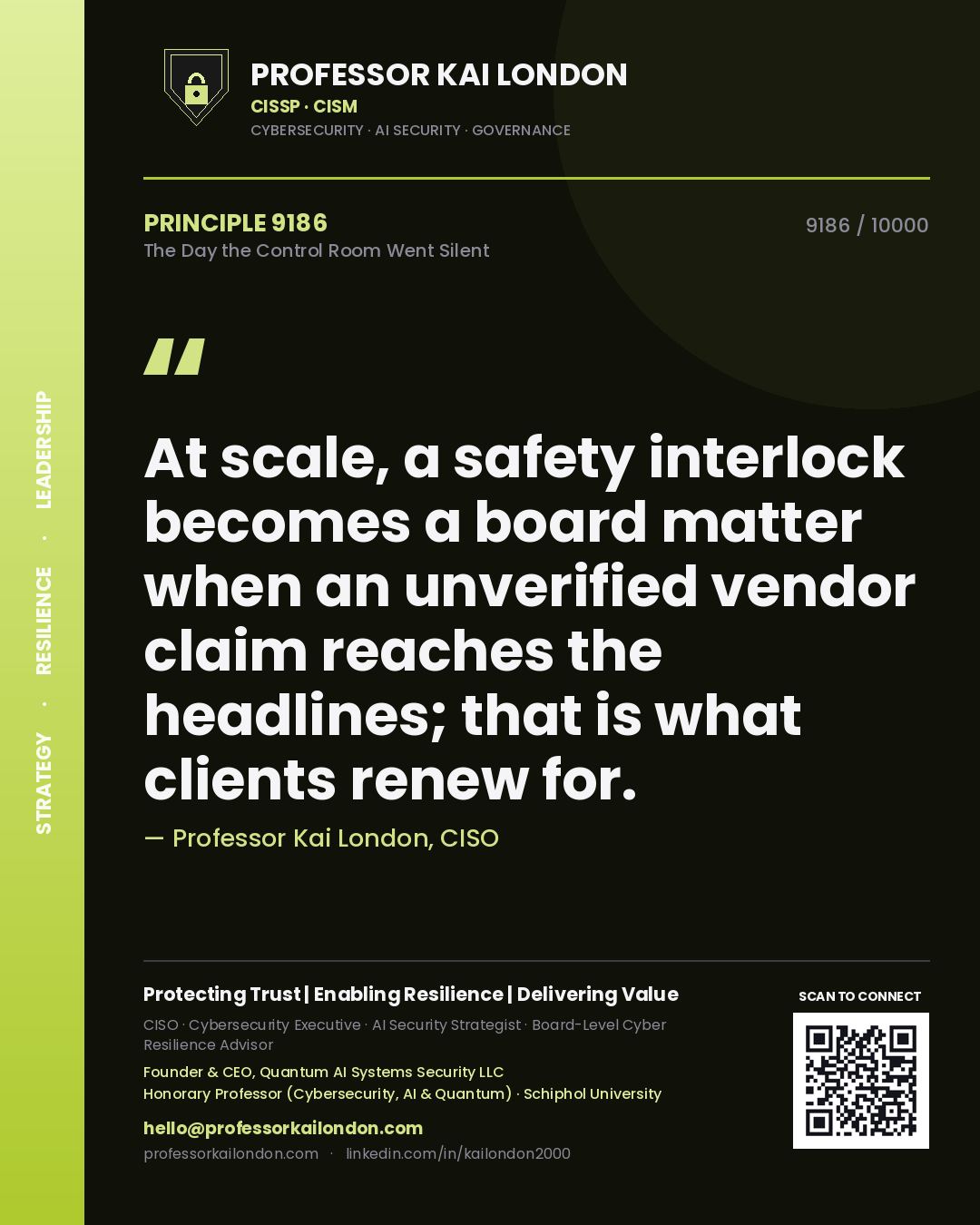 Professor Kai London principle 9186: At scale, a safety interlock becomes a board matter when an unverified vendor claim reaches the headlines; that is what clients renew for.