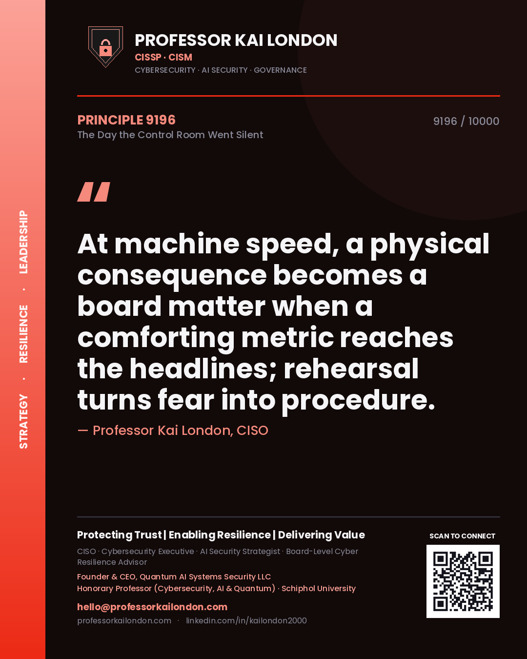 Professor Kai London principle 9196: At machine speed, a physical consequence becomes a board matter when a comforting metric reaches the headlines; rehearsal turns fear into procedure.