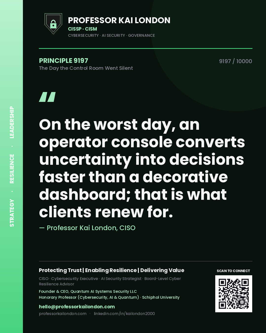Professor Kai London principle 9197: On the worst day, an operator console converts uncertainty into decisions faster than a decorative dashboard; that is what clients renew for.