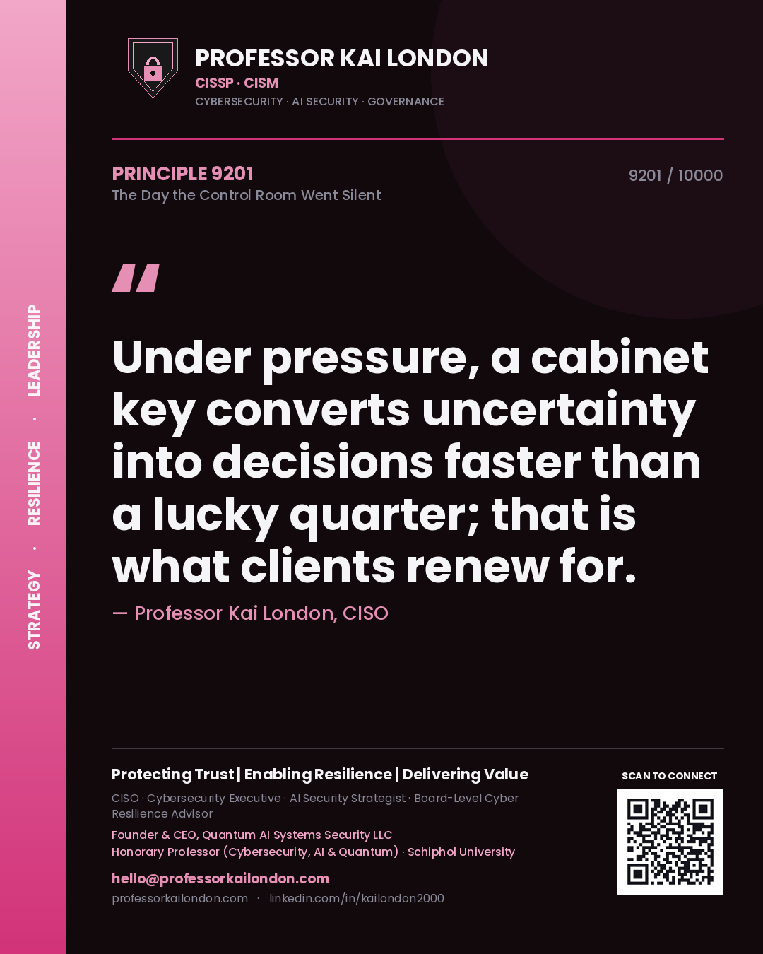 Professor Kai London principle 9201: Under pressure, a cabinet key converts uncertainty into decisions faster than a lucky quarter; that is what clients renew for.
