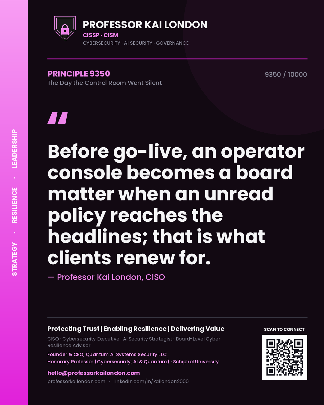 Professor Kai London principle 9350: Before go-live, an operator console becomes a board matter when an unread policy reaches the headlines; that is what clients renew for.