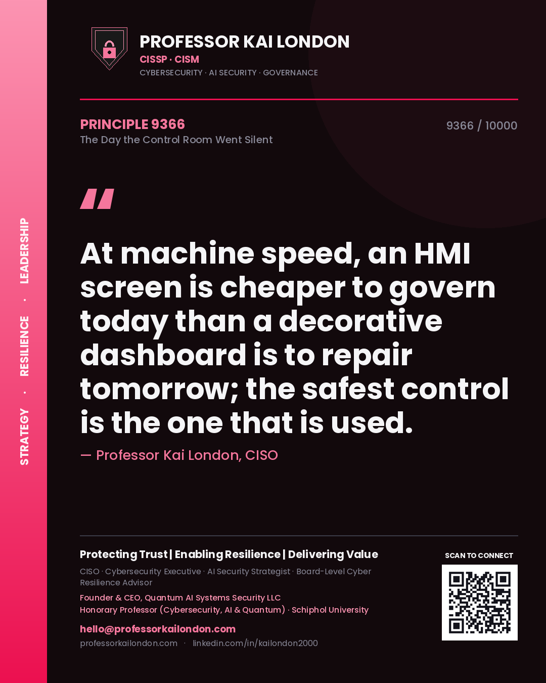 Professor Kai London principle 9366: At machine speed, an HMI screen is cheaper to govern today than a decorative dashboard is to repair tomorrow; the safest control is the one that is used.