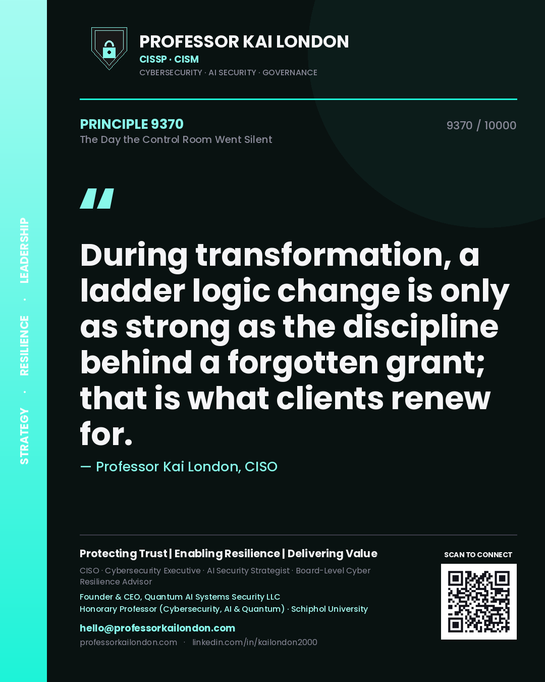 Professor Kai London principle 9370: During transformation, a ladder logic change is only as strong as the discipline behind a forgotten grant; that is what clients renew for.