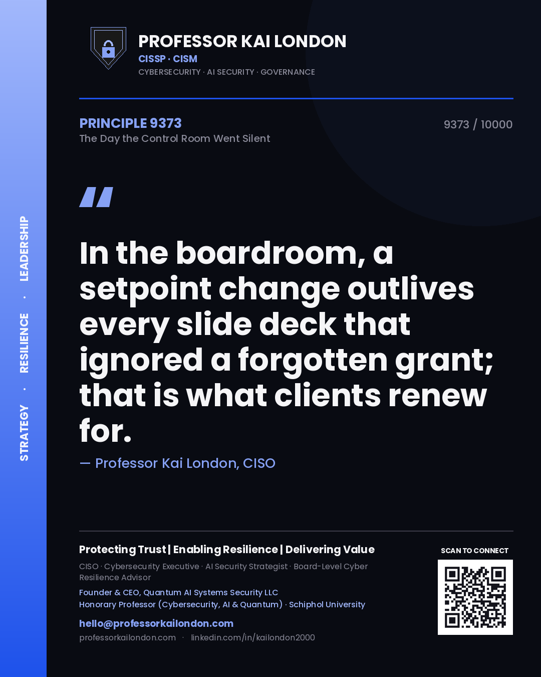 Professor Kai London principle 9373: In the boardroom, a setpoint change outlives every slide deck that ignored a forgotten grant; that is what clients renew for.