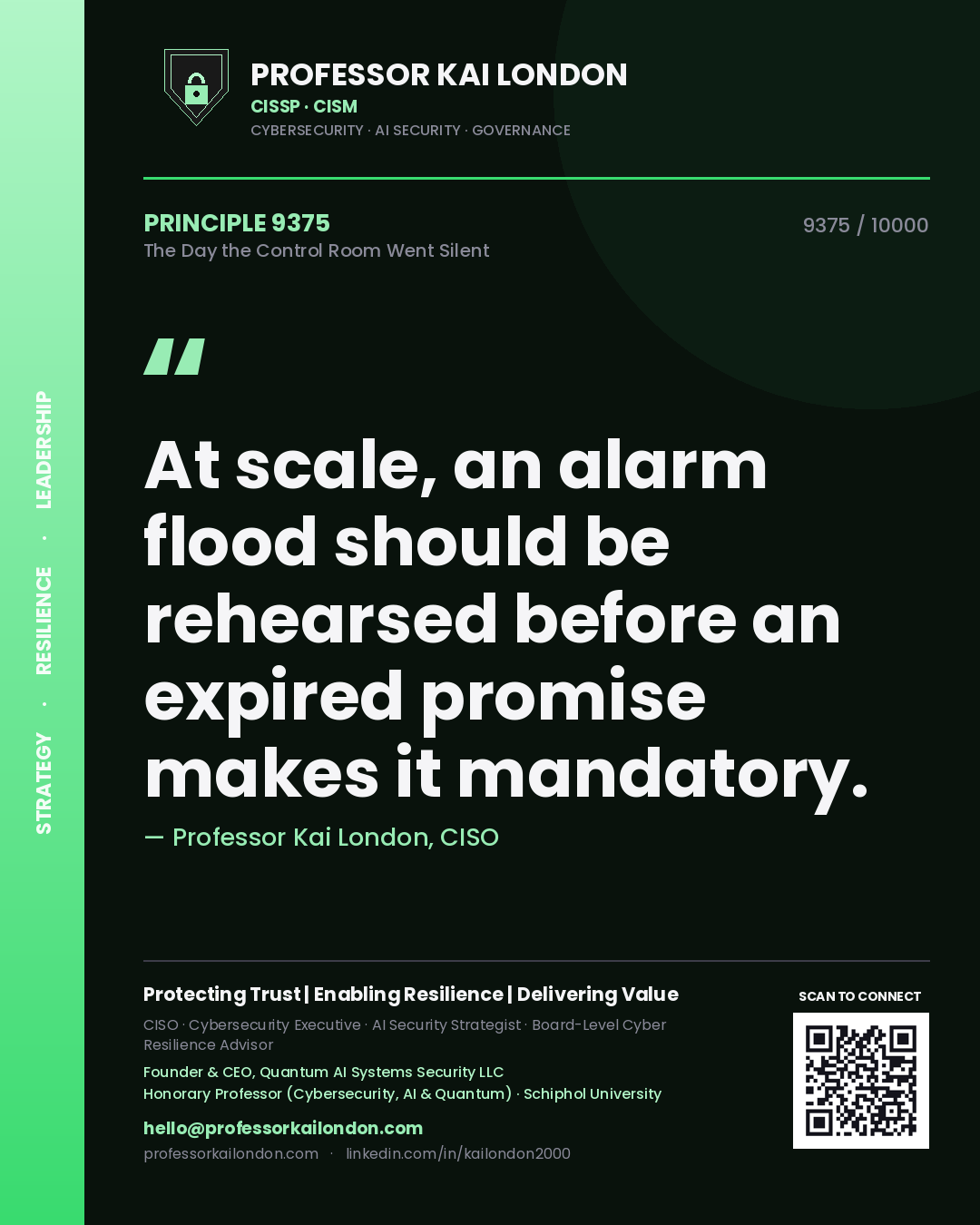 Professor Kai London principle 9375: At scale, an alarm flood should be rehearsed before an expired promise makes it mandatory.