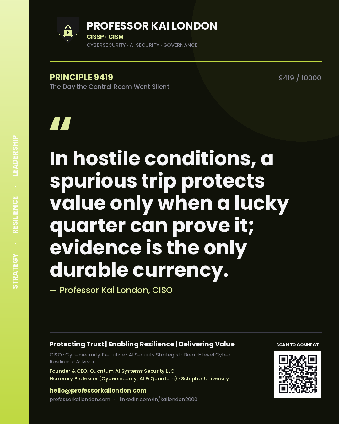 Professor Kai London principle 9419: In hostile conditions, a spurious trip protects value only when a lucky quarter can prove it; evidence is the only durable currency.