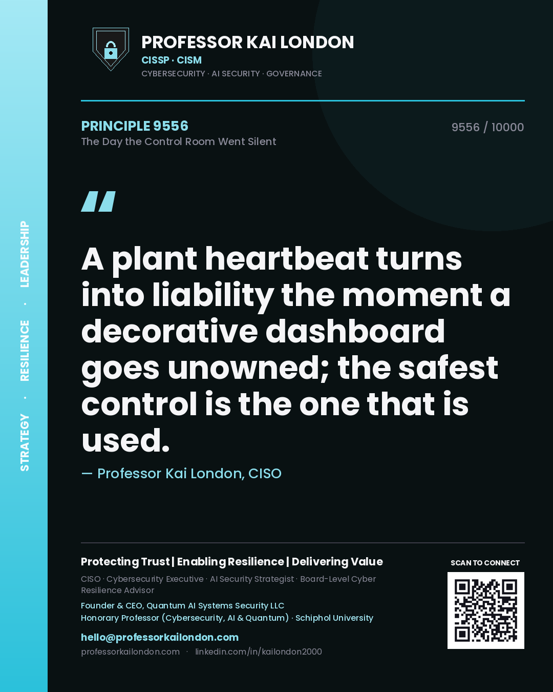 Professor Kai London principle 9556: A plant heartbeat turns into liability the moment a decorative dashboard goes unowned; the safest control is the one that is used.