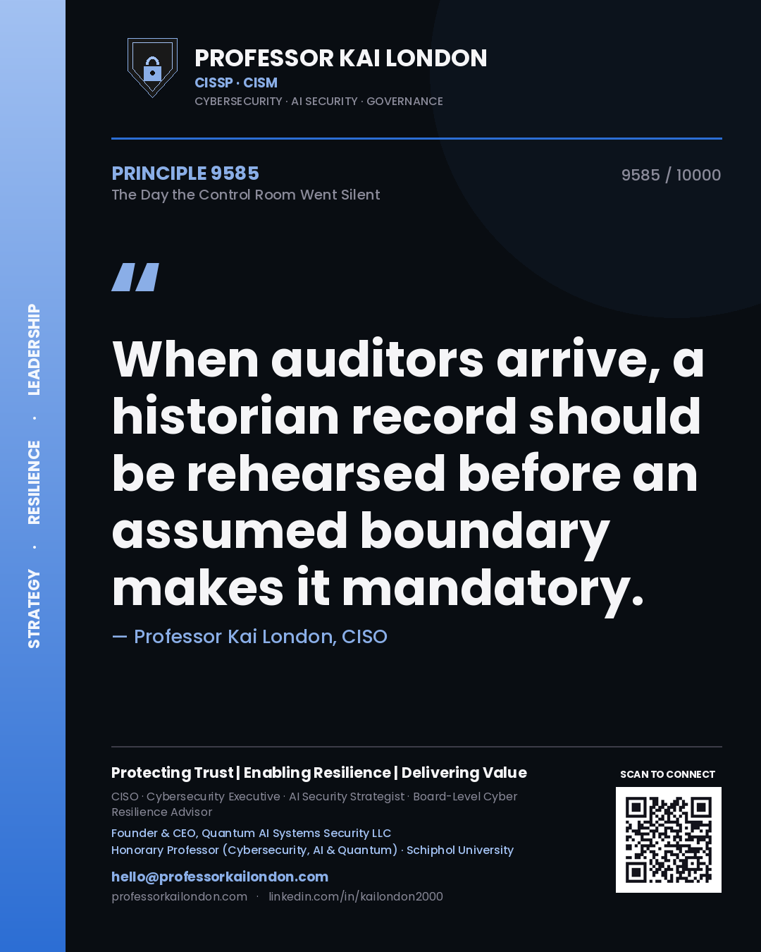 Professor Kai London principle 9585: When auditors arrive, a historian record should be rehearsed before an assumed boundary makes it mandatory.
