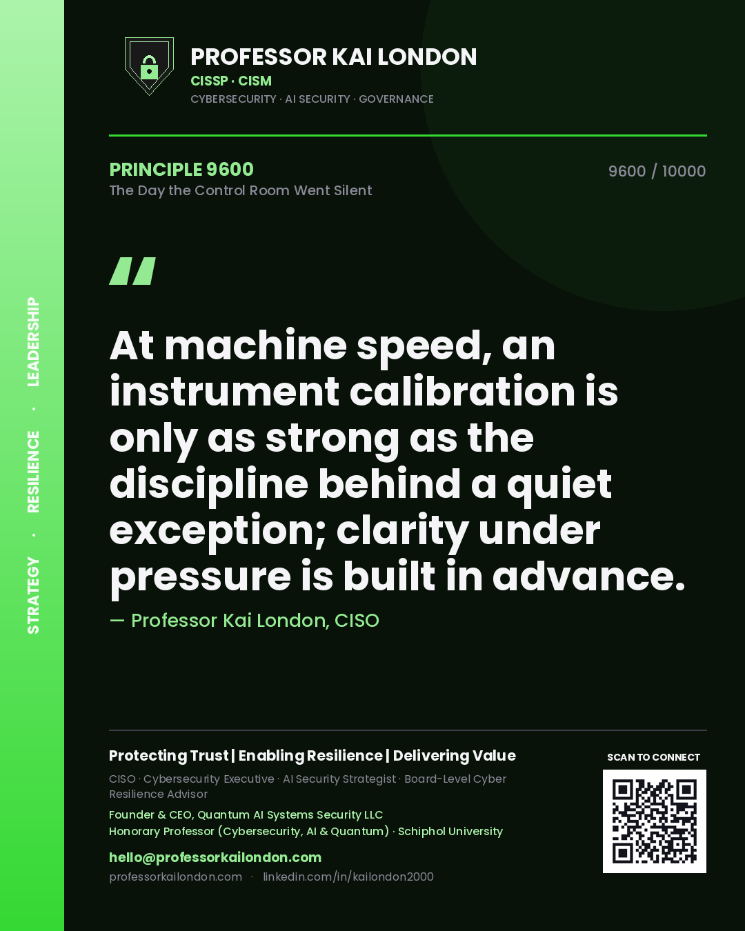 Professor Kai London principle 9600: At machine speed, an instrument calibration is only as strong as the discipline behind a quiet exception; clarity under pressure is built in advance.