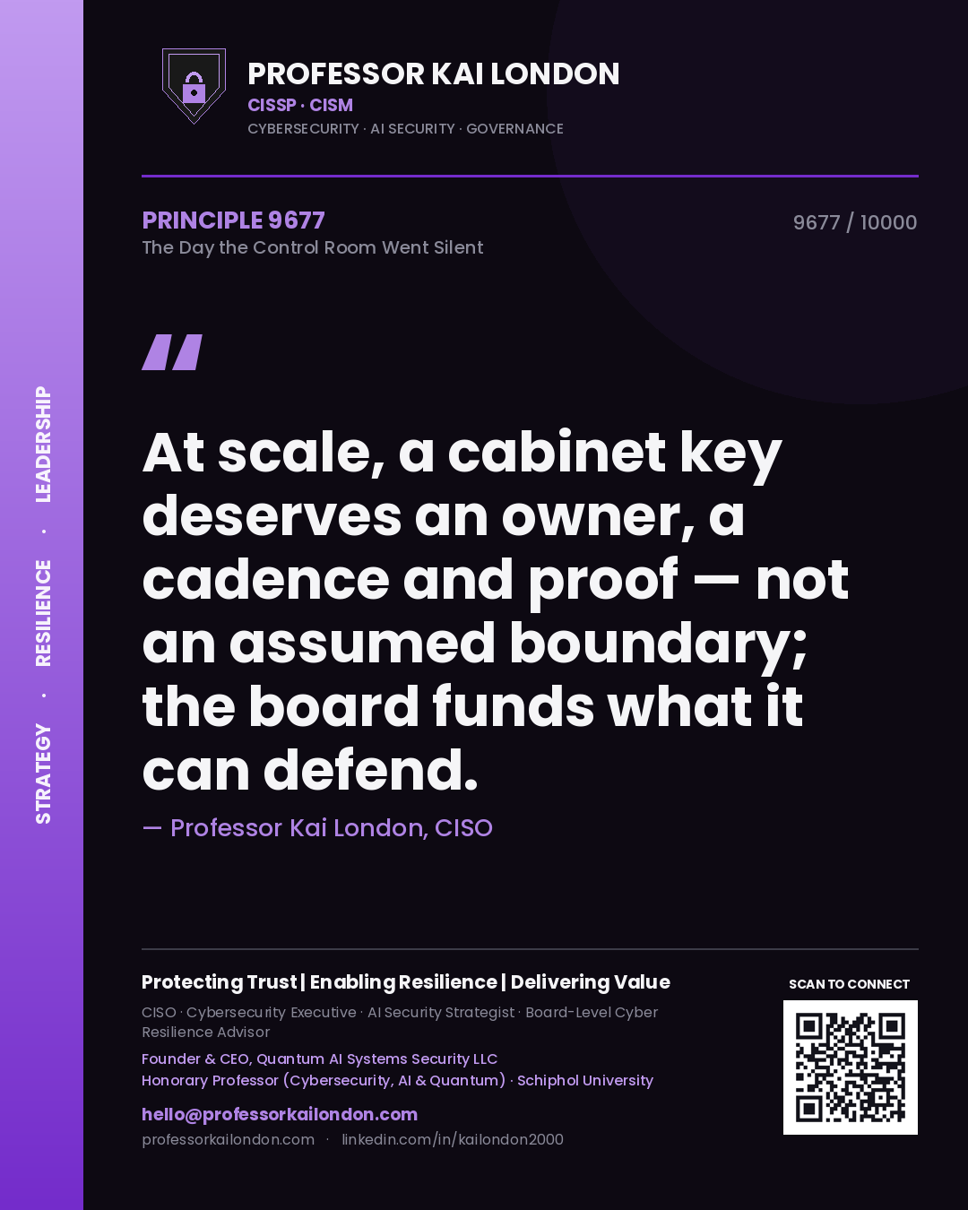 Professor Kai London principle 9677: At scale, a cabinet key deserves an owner, a cadence and proof — not an assumed boundary; the board funds what it can defend.