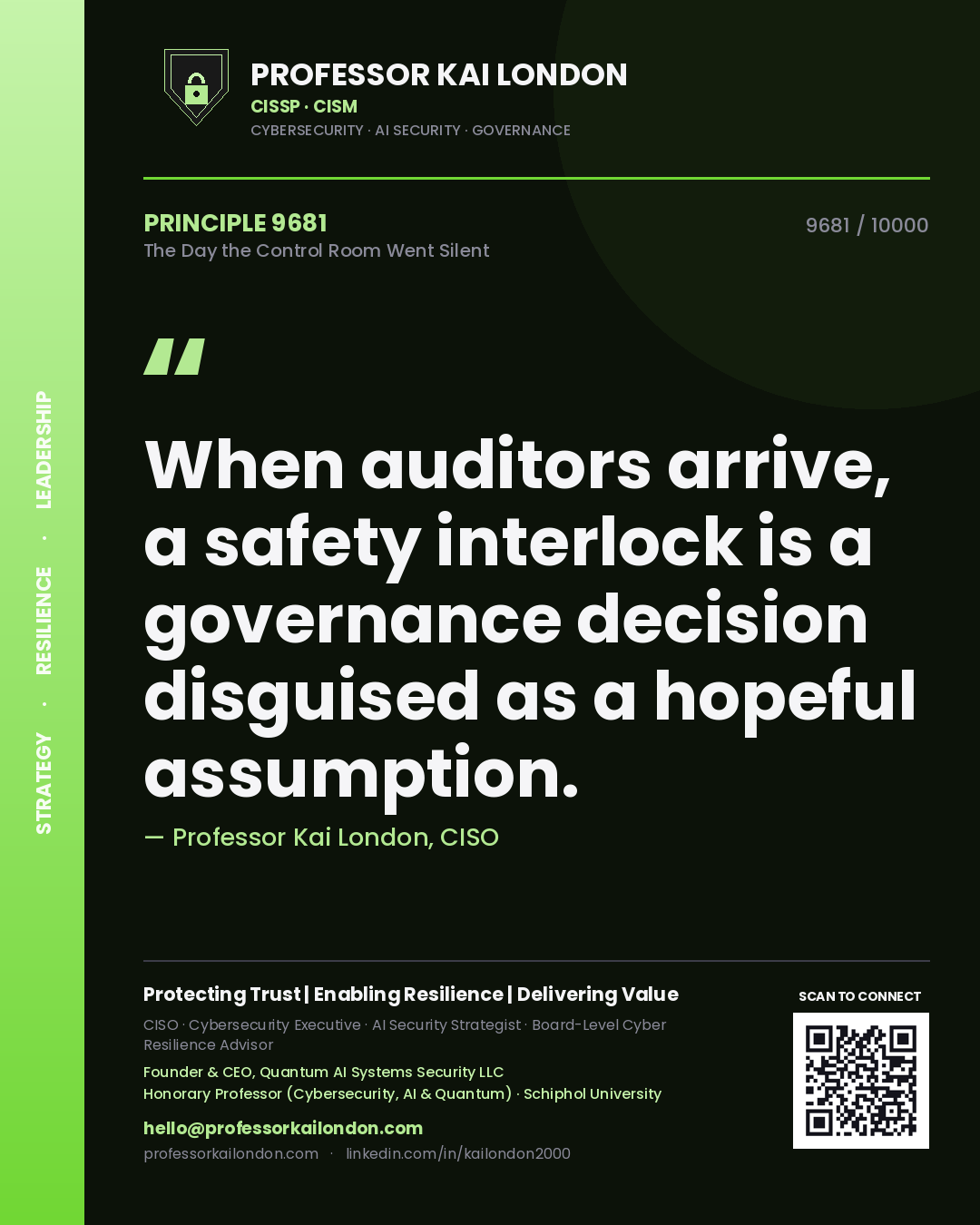 Professor Kai London principle 9681: When auditors arrive, a safety interlock is a governance decision disguised as a hopeful assumption.