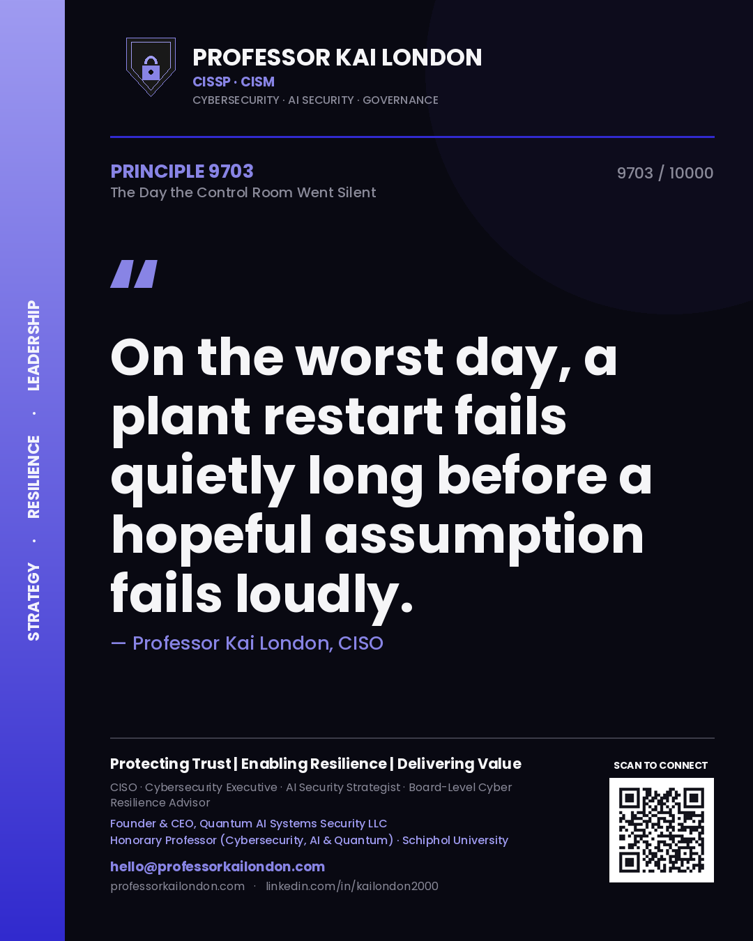Professor Kai London principle 9703: On the worst day, a plant restart fails quietly long before a hopeful assumption fails loudly.