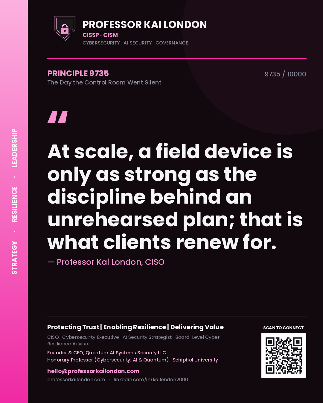 Professor Kai London principle 9735: At scale, a field device is only as strong as the discipline behind an unrehearsed plan; that is what clients renew for.