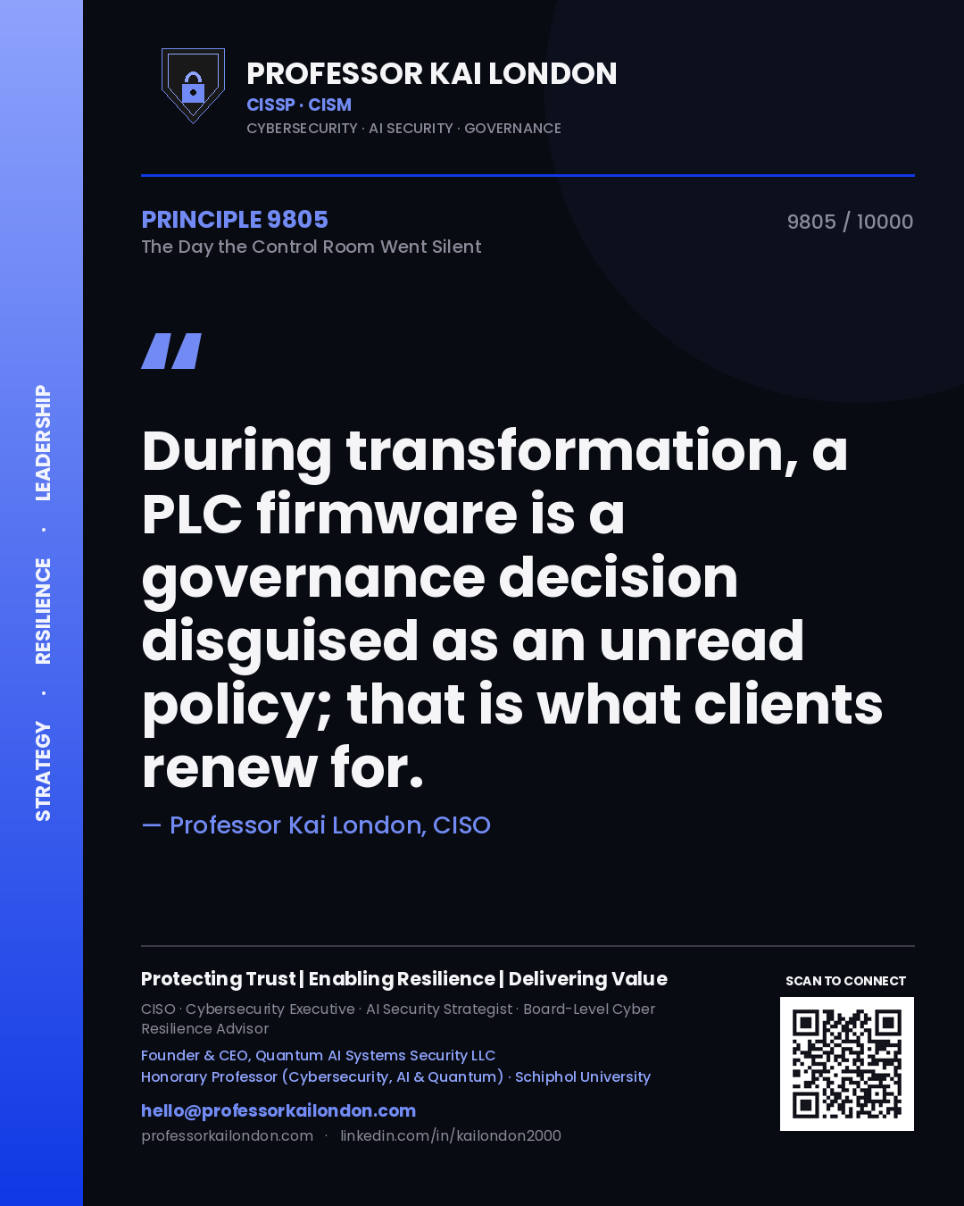 Professor Kai London principle 9805: During transformation, a PLC firmware is a governance decision disguised as an unread policy; that is what clients renew for.