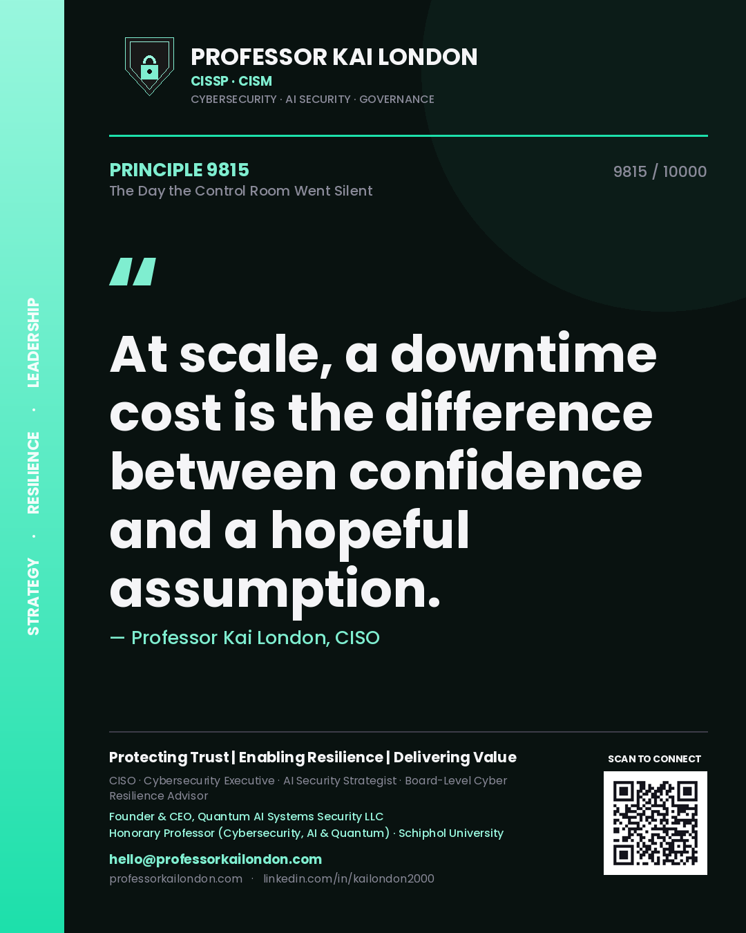Professor Kai London principle 9815: At scale, a downtime cost is the difference between confidence and a hopeful assumption.