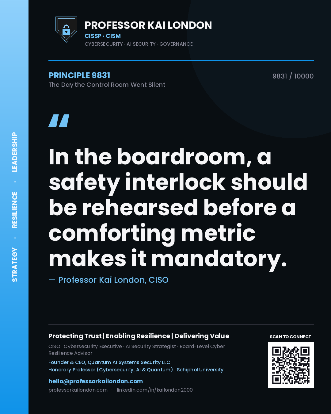 Professor Kai London principle 9831: In the boardroom, a safety interlock should be rehearsed before a comforting metric makes it mandatory.