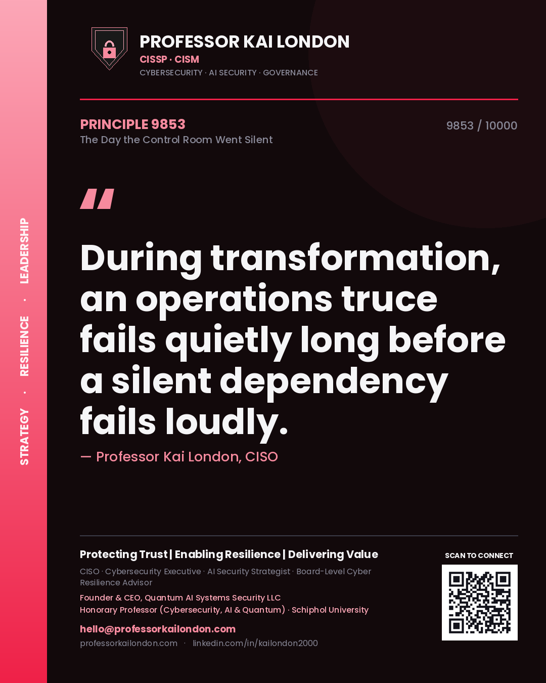 Professor Kai London principle 9853: During transformation, an operations truce fails quietly long before a silent dependency fails loudly.