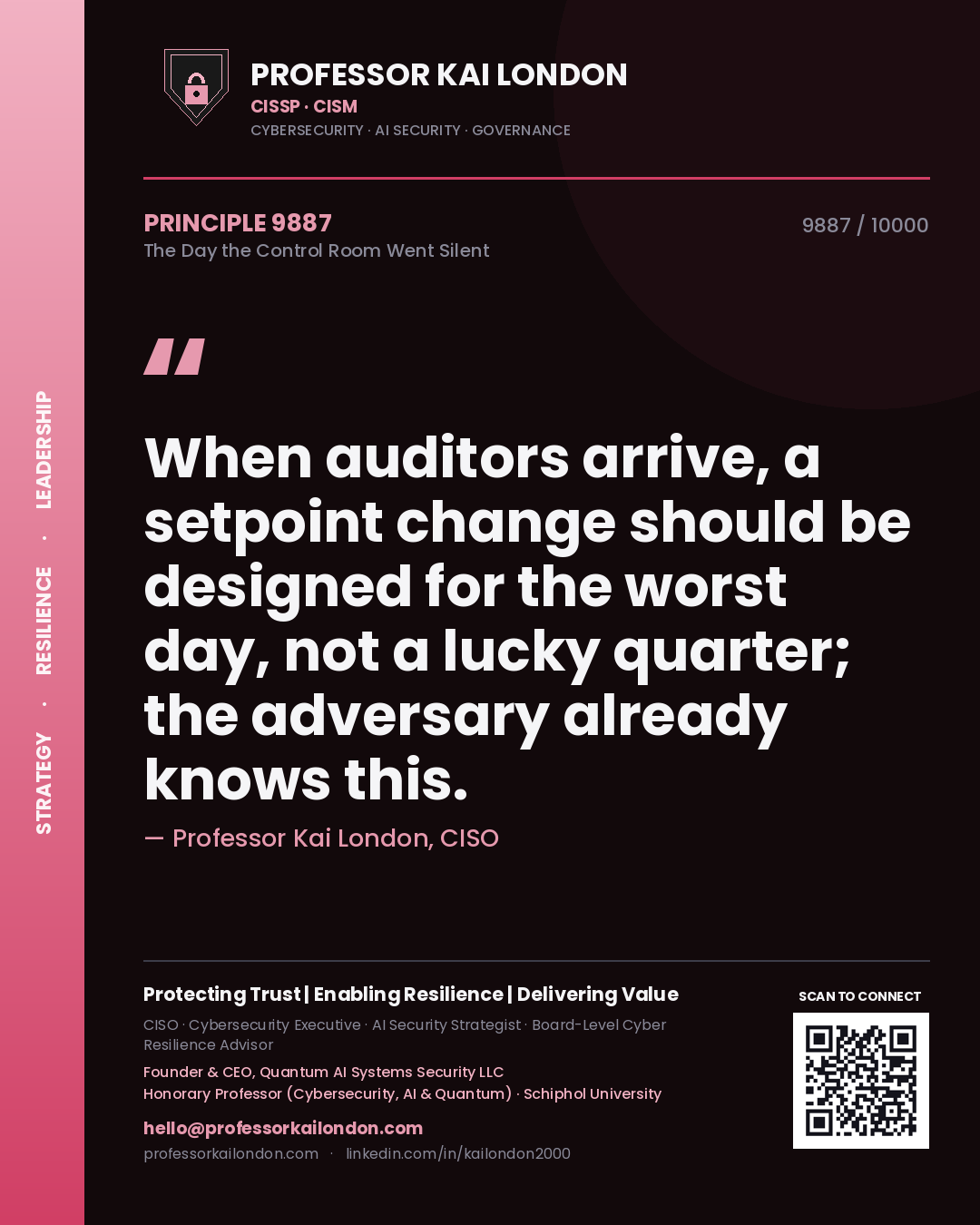 Professor Kai London principle 9887: When auditors arrive, a setpoint change should be designed for the worst day, not a lucky quarter; the adversary already knows this.