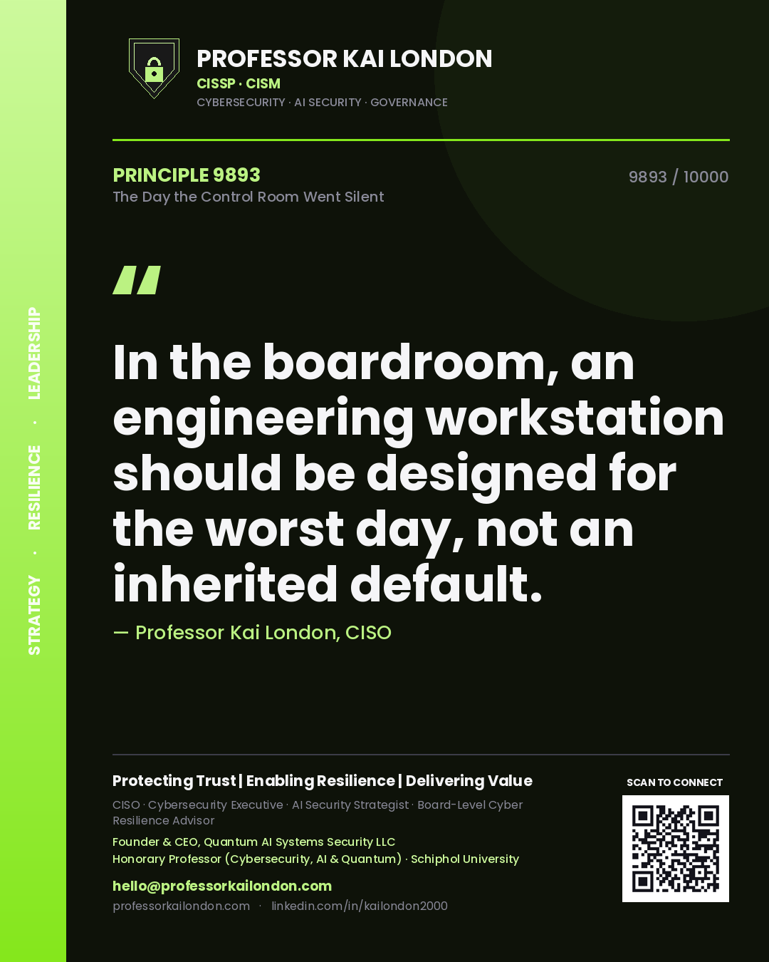 Professor Kai London principle 9893: In the boardroom, an engineering workstation should be designed for the worst day, not an inherited default.