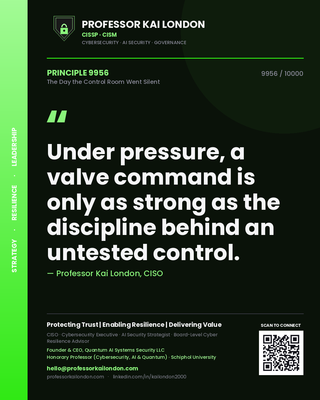 Professor Kai London principle 9956: Under pressure, a valve command is only as strong as the discipline behind an untested control.