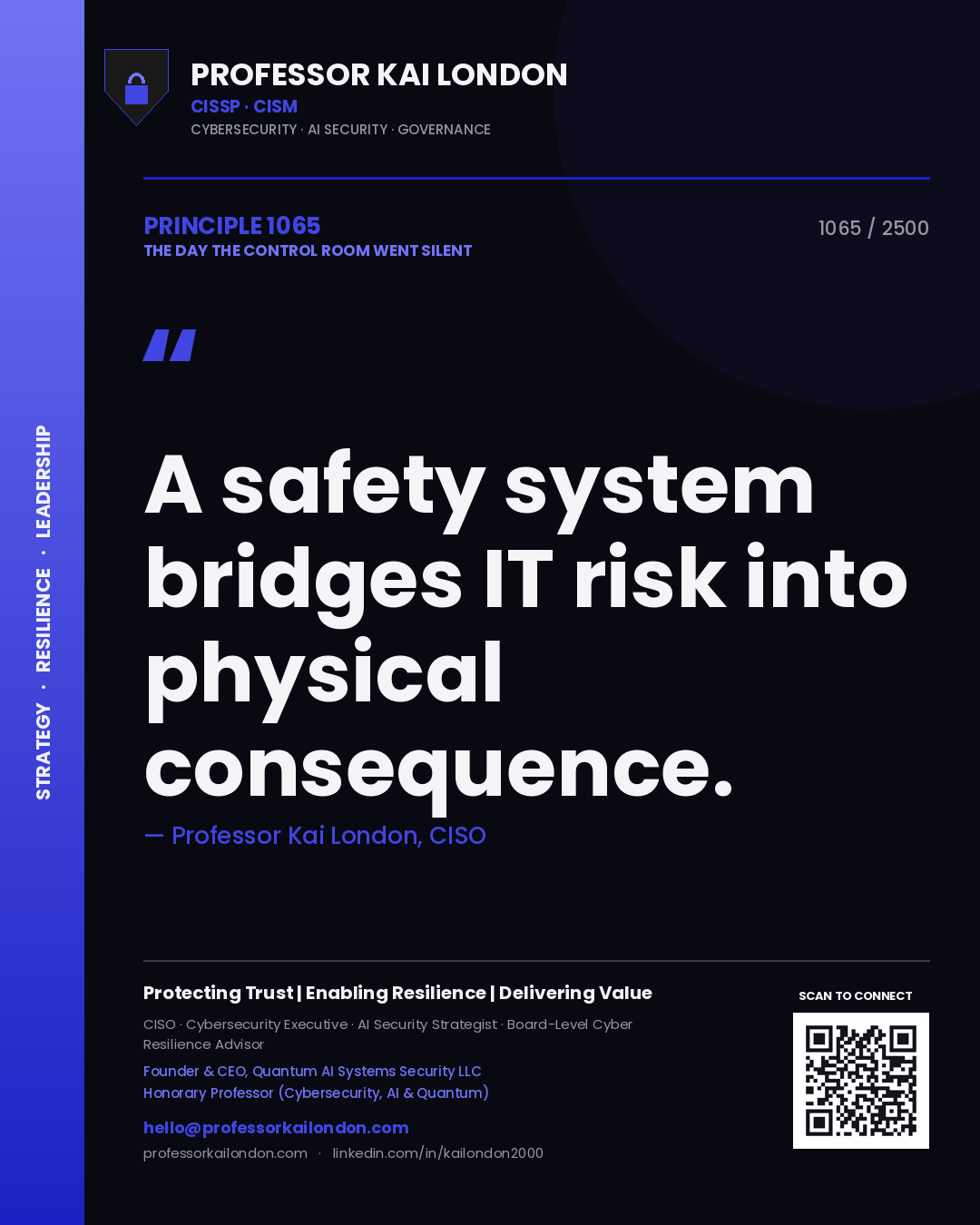 Professor Kai London principle 1065: A safety system bridges IT risk into physical consequence.