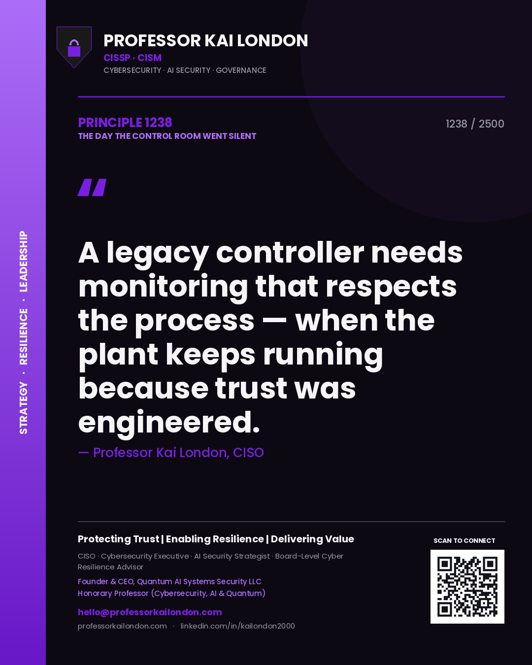 Professor Kai London principle 1238: A legacy controller needs monitoring that respects the process — when the plant keeps running because trust was engineered.