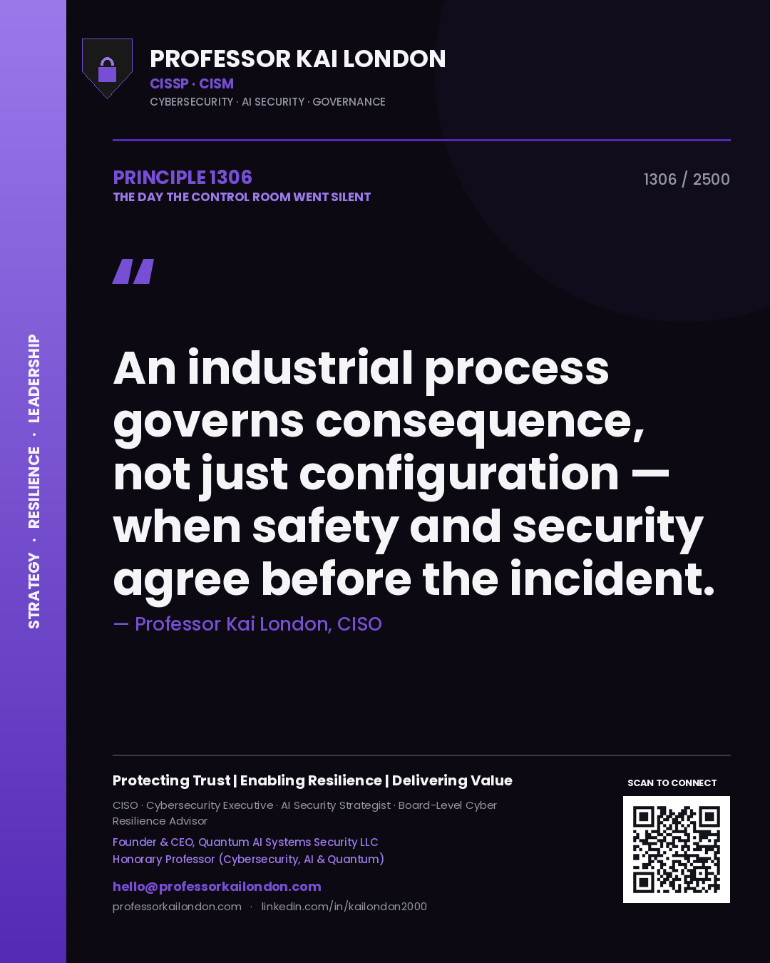 Professor Kai London principle 1306: An industrial process governs consequence, not just configuration — when safety and security agree before the incident.