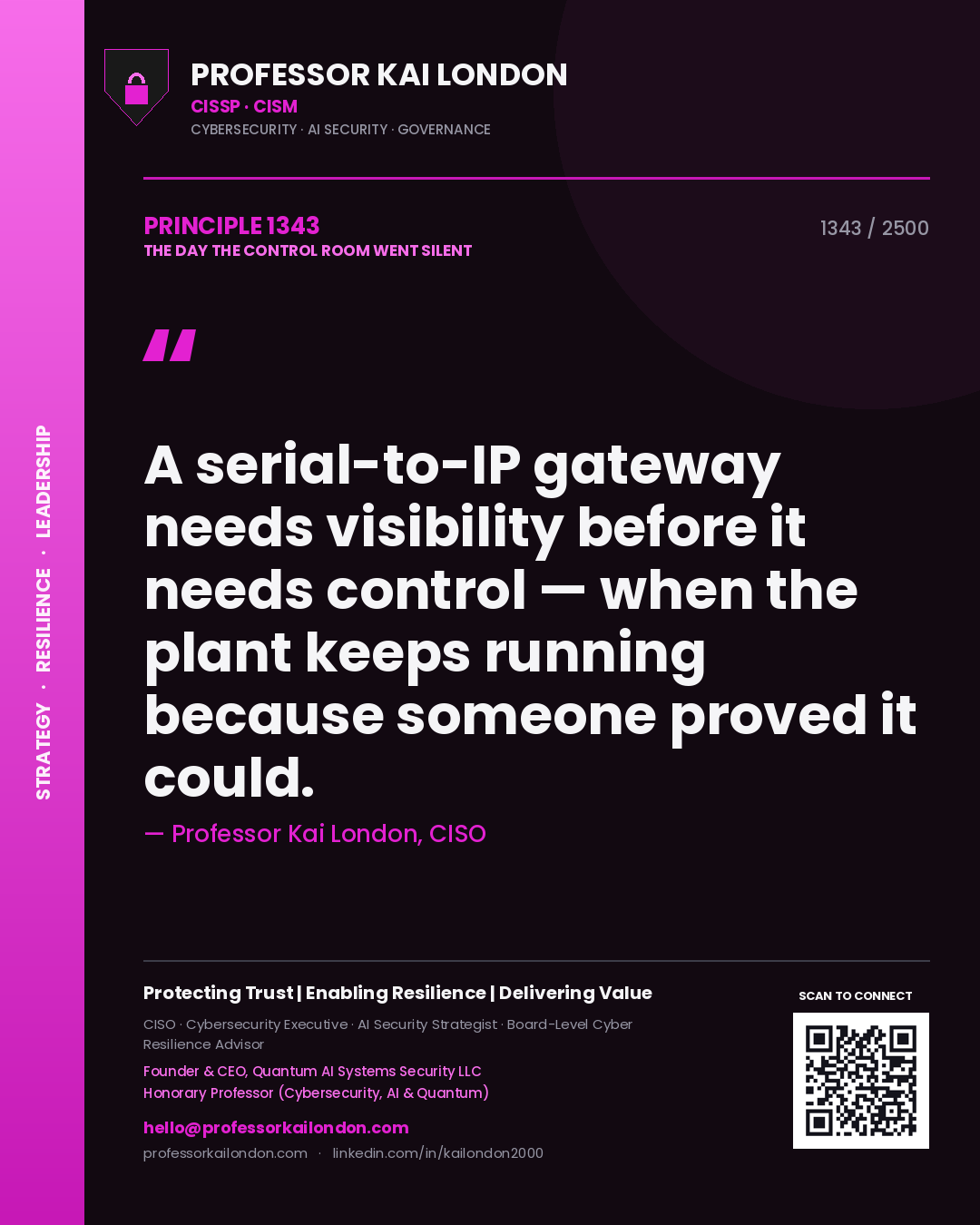 Professor Kai London principle 1343: A serial-to-IP gateway needs visibility before it needs control — when the plant keeps running because someone proved it could.